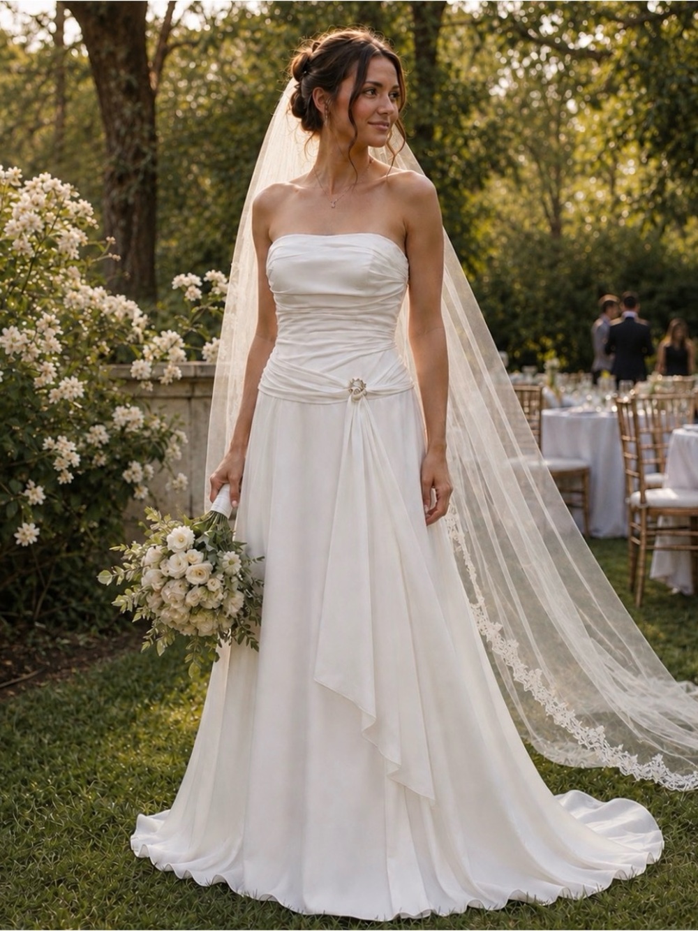 Allure Bridals Spaghetti Straps  Wedding Gown with Draped Waist Detail